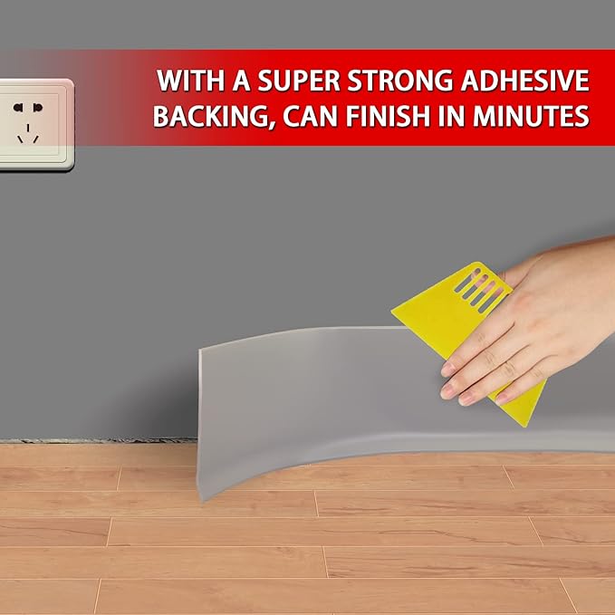 Vinyl Wall Base Baseboard Molding Trim 6" Flexible Self Adhesive Rubber Wall Base Moulding Trim Peel and Stick Design, 6 Inch x 100 Feet, Gray