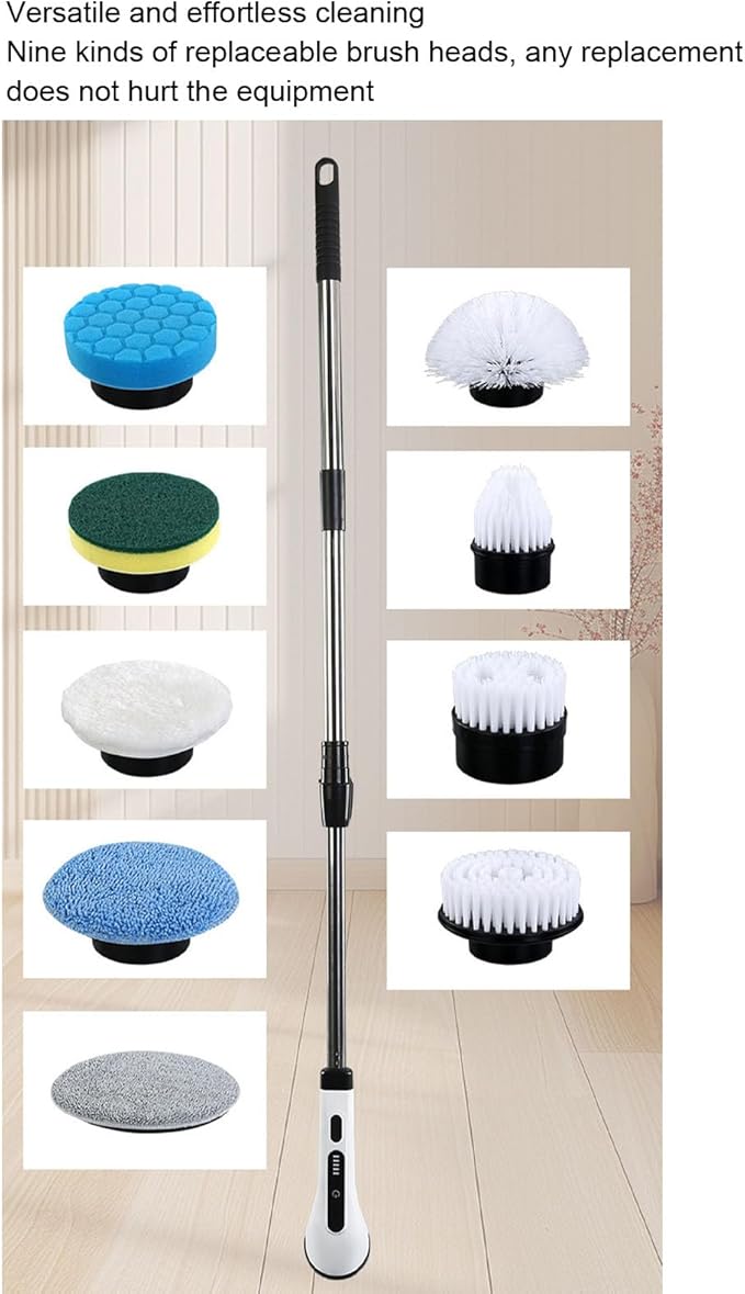 Electric Spin Scrubber, Cordless Cleaning Brush with 9 Replaceable Brush Heads and Extension Handle, Bathroom Scrubber for Bathtub, Tile, Floor,Kitchen, Car, Depisutarg4vgqcxnh