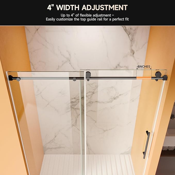 Frameless Shower Door, 44-48" W x 76" H 8mm Single Sliding Shower Door with 5/16" Clear Tempered Glass, Bathroom Glass Door for Walk-in Shower, Black