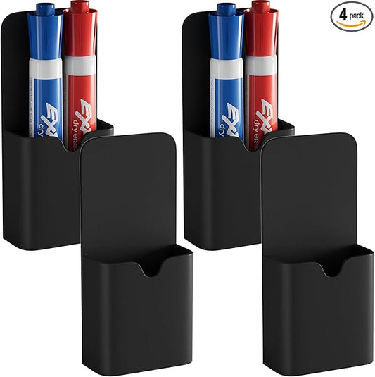 4 Pack Magnetic Marker Holder for Whiteboard, Wall Pen Holder Organizer for Dry Erase Markers, Pencils, Ideal for Classroom, Office, Refrigerator, and Locker (Black)