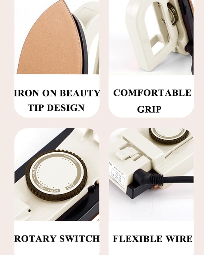 Dual Voltage Travel Iron (100-120V/220-240V) - 3-Temp Steamless Mini Dry Iron for Clothes, Non-Stick 356°F Soleplate with Foldable Handle, 0.8lb Ultra-Lightweight (White)