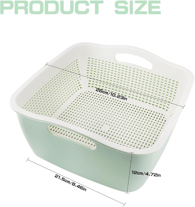 Double-layer Draining Basket Plastic Fruits & Vegetable Wash & Drain Basket, Multi-layer Stackable for Kitchen (Green)