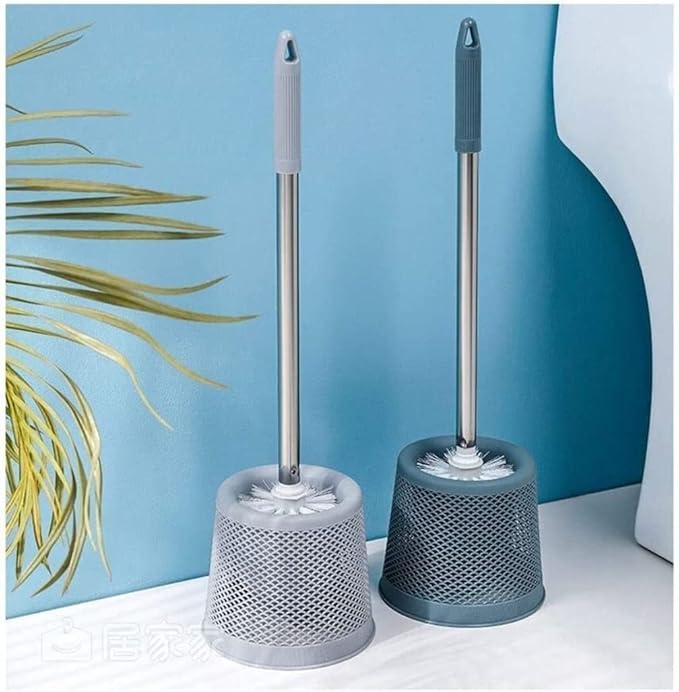 Toilet Brush Toilet Brush and Holder Openwork Base Stainless Steel Handle Toilet Brush Set Floor Standing Bathroom Brush Toilet Tools (Color : Dark Blue, Size : 13.5 * 47.5cm)