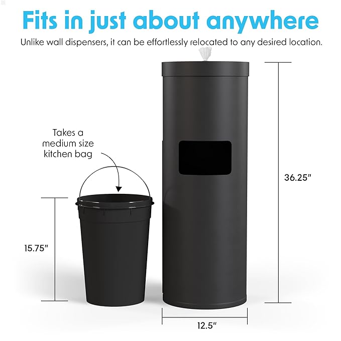 Wipex Wipe Dispenser Refill Bundle - 2800 Count Large 8x12 Gym Wipes for Equipment, Lemongrass & Eucalyptus Scent with Black Stainless Steel Floor Dispenser & Trashcan, Ideal for Fitness Centers