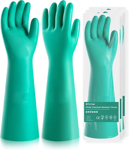 ThxToms Long Nitrile Chemical Resistant Gloves, Reusable Heavy Duty Safety Work Gloves, Acid, Alkali and Oil Protection