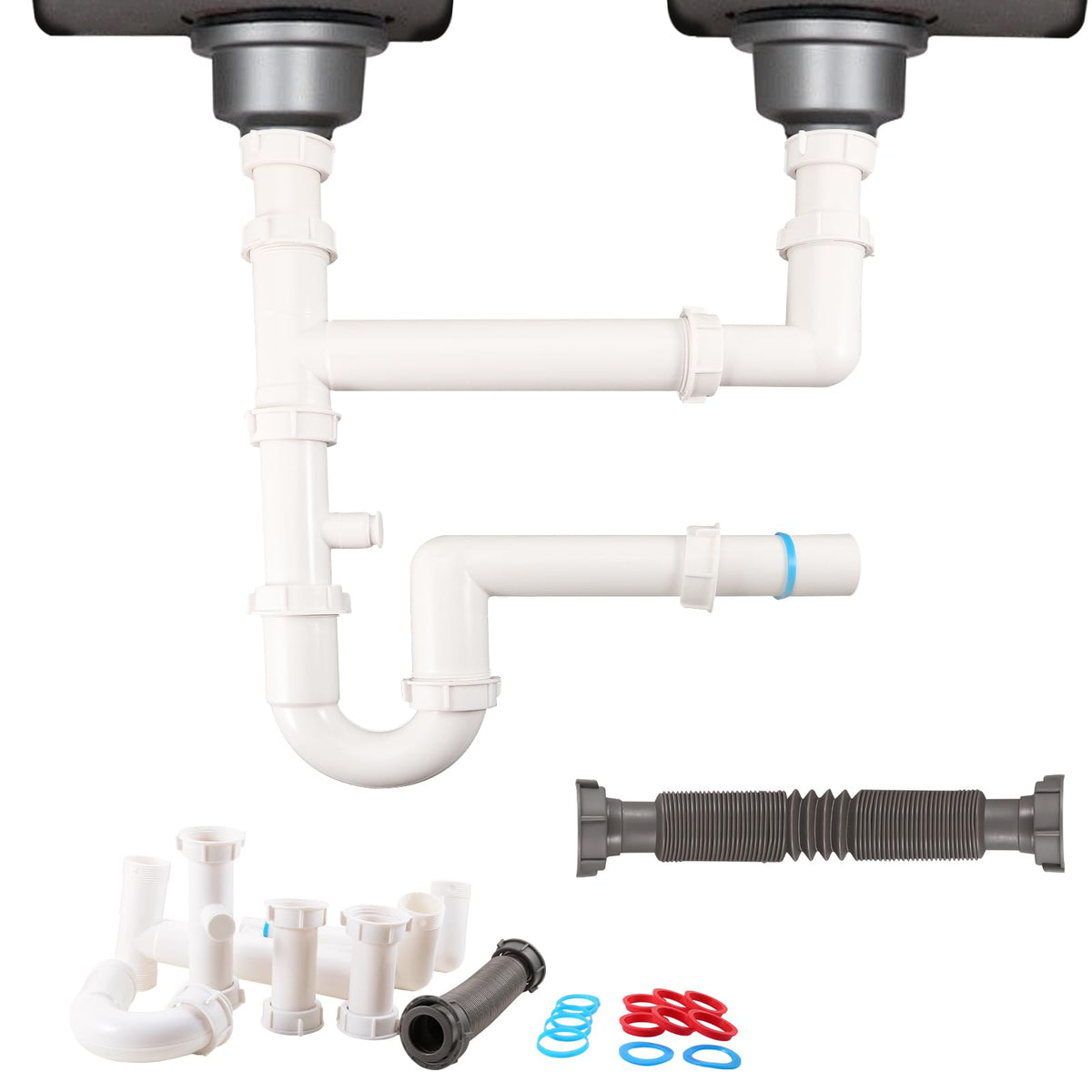 Universal 1-1/2" Kitchen Sink Drain Kit, Space-Saving - Image 1