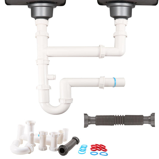 Universal 1-1/2" Kitchen Sink Drain Kit, Space-Saving - Image 1