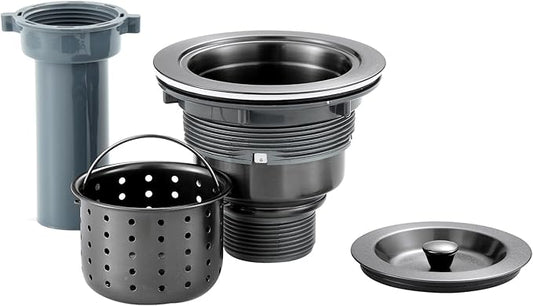 3-1/2-inch Kitchen Sink Drain, Stainless Steel Removable Deep Basket Strainer, Black Sink Drain with Tailpiece