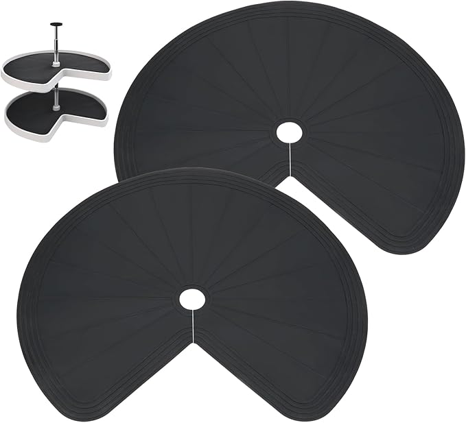 2PCS Lazy Susan Shelf Liner 27" Silicone Lazy Susan Liner Non Slip Kitchen Cabinet Liners Mats for Shelf Drawer Black