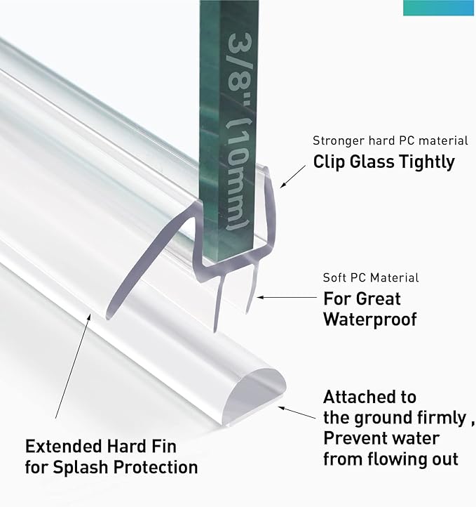Shower Door Bottom Seal, 2 PCS 1/4" x 36" Shower Door Sweep for 1/4 Inch Glass, Frameless Glass Shower Door Seal Strip, Stop Shower Leaks and Create a Water Barrier