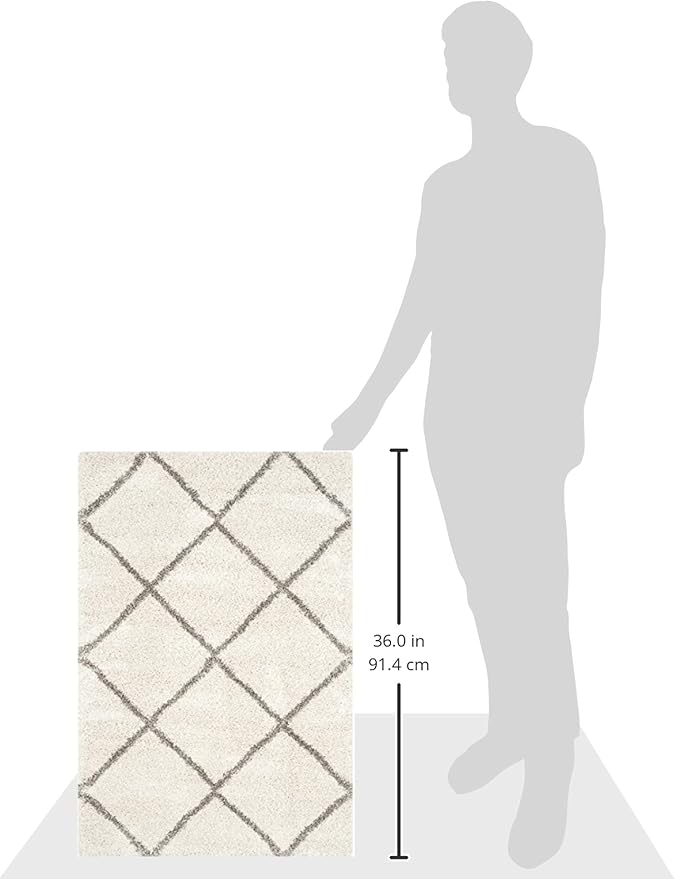SAFAVIEH Hudson Shag Collection Accent Rug - 2' x 3', Ivory & Grey, Modern Trellis Design, Non-Shedding & Easy Care, 2-inch Thick Ideal for High Traffic Areas in Foyer, Living Room, Bedroom (SGH281A)