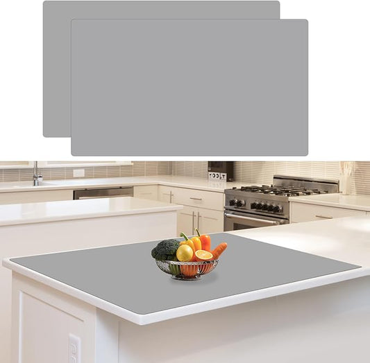 36"x24"(90cmx60cm) Large Silicone Mat for Kitchen Counter, Heat Resistant Non-Slip Countertop Protector, Waterproof Silicone Craft Mat for Kitchen Island, 2Pack (Light Gray)