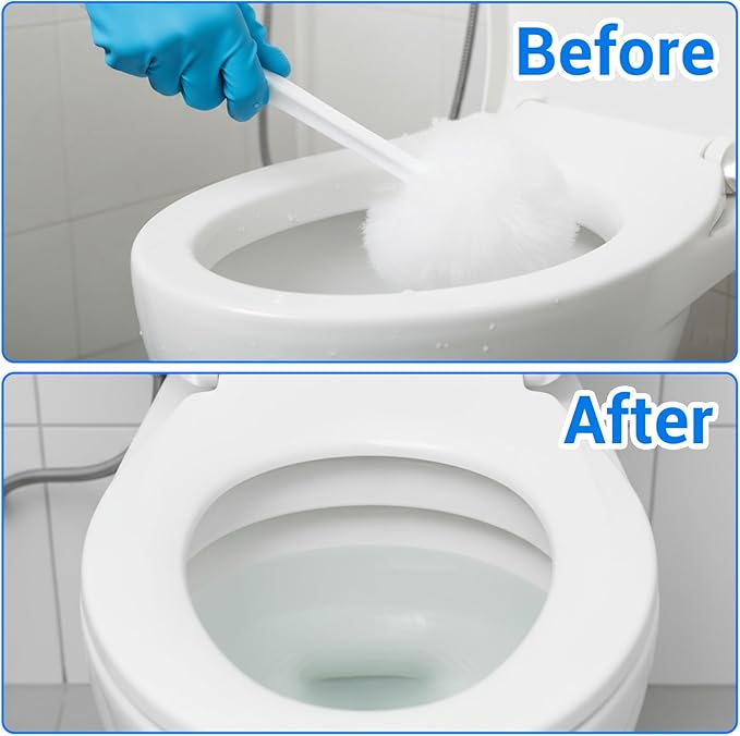 12 Pack Toilet Bowl Brushes Disposable, White Soft Toilet Bowl Brushes with Long Plastic Handle, Silk Cotton Brush for Bathroom, Toilet Bowl, Washbasin, Bathtub & Tiles, 11 x 4.3 Inch
