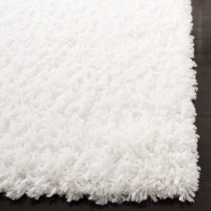 SAFAVIEH August Shag Collection Runner Rug - 2' x 9', White, Solid Design, Non-Shedding & Easy Care, 1.5-inch Thick Ideal for High Traffic Areas in Living Room, Bedroom (AUG200A)