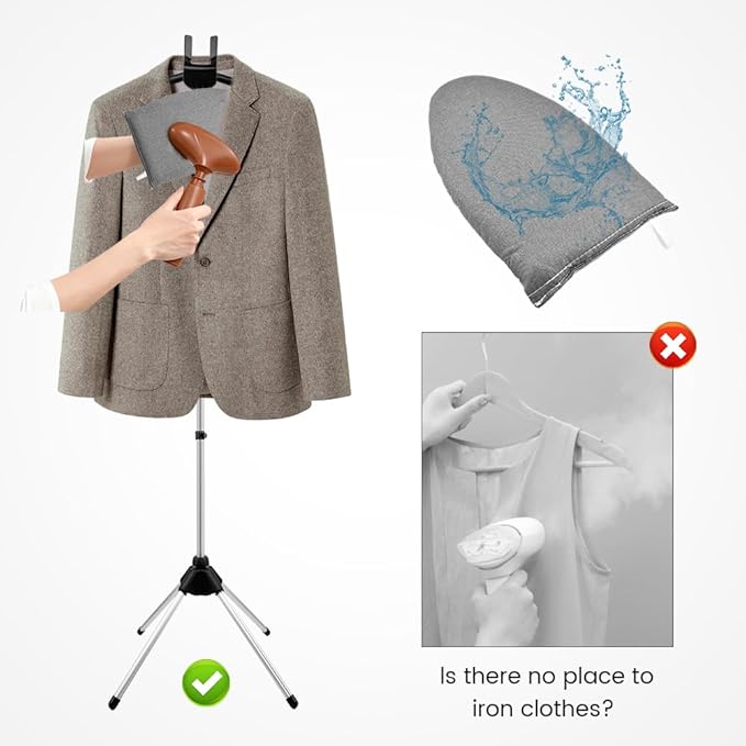 Garment Steamer Hanger Stand & Ironing Gloves Set – Adjustable Steamer Stand for Clothes Hanger, Portable Handheld Steamer Rack, Steam Ironing Accessories for Clothes‌