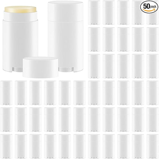 50 Pack White Empty Deodorant Containers, 75ml/2.5oz, Bottom Filling, Refillable Deodorant Tubes Lipstick Balm Tubes Twisted, Plastic Oval for Homemade DIY Aromatherapy, Balm, Lotion