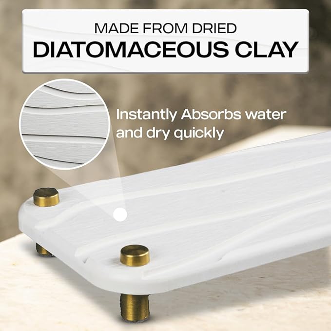2-Piece Water Absorbing Stone Tray Set – Fast-Dry Diatomite Soap Trays for Bathroom & Kitchen Sink, Gold Finish