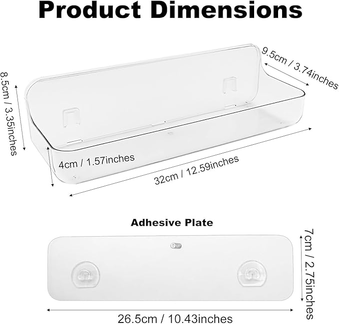 No-Drill Acrylic Shower Caddy – Wall Mounted Bathroom Shelf with Drain Holes, Strong Adhesive, Large Capacity for Shower, Kitchen, RV – Sandra Series