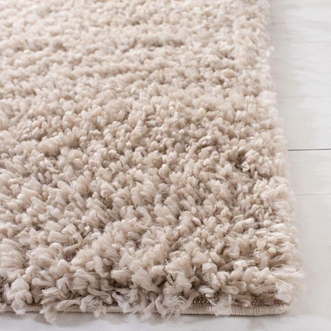 SAFAVIEH August Shag Collection Runner Rug - 2' x 9', Beige, Solid Design, Non-Shedding & Easy Care, 1.5-inch Thick Ideal for High Traffic Areas in Living Room, Bedroom (AUG200D)