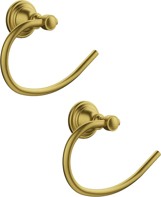 Gold Towel Ring for Bathroom, Stainless Steel Hand Towel Holder Wall Mounted, Brushed Finish Towel Holder Heavy Duty Towel Hanger for Bath（2Pack）