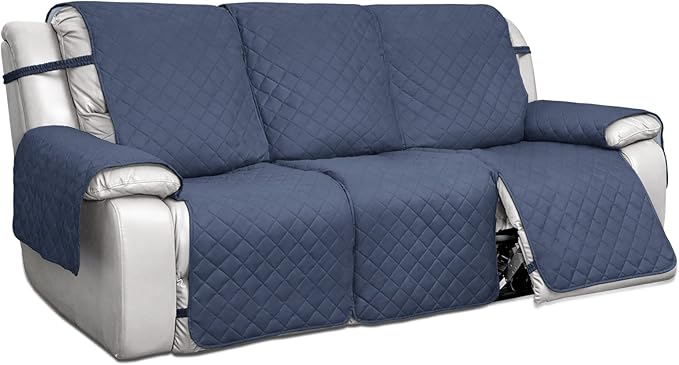 PureFit Water Resistant Reversible Sofa Covers for Reclining Sofa 3 Seat - Non Slip Split Recliner Couch Cover for 3 Cushion Couch, Washable Furniture Protector for Kids, Dogs (Dark Blue/Light Blue)