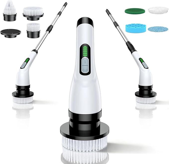 2 Pieces Electric Spin Scrubber - Cordless Bathroom Scrubber with 7 Brush Heads - Dual Speed IPX7 Waterproof Power Scrubber for Heavy-Duty Bathtub, Glass, Tile, and Car Cleaning