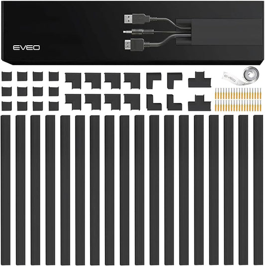 EVEO Cable Hider Wall 306” - Cable Raceway Cord Hider - Wire Covers for Cords on Wall, Cord Cover, Wall Cable Hider, Cable Concealer, Wire Hiders for TV on Wall - 20X (L16 W0.95 H0.5) - Medium | Black