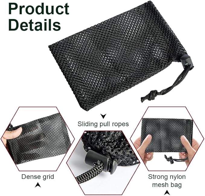 Mesh Bag, Small Nylon Mesh Drawstring Bag with Cord Lock, Black, 6 Pcs,3.9x5.9 Inch for Travel Stuff Bags, Cleansing Supplies