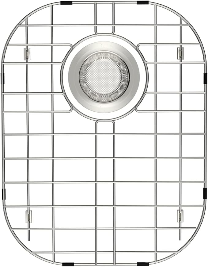 SANNO Sink Protector Grid for Kitchen Sink, 14.57" L X 11.22" W Bottom Grid with Rear Drain Hole, Single Bowl Sink Rack, Stainless Steel 1 Pack