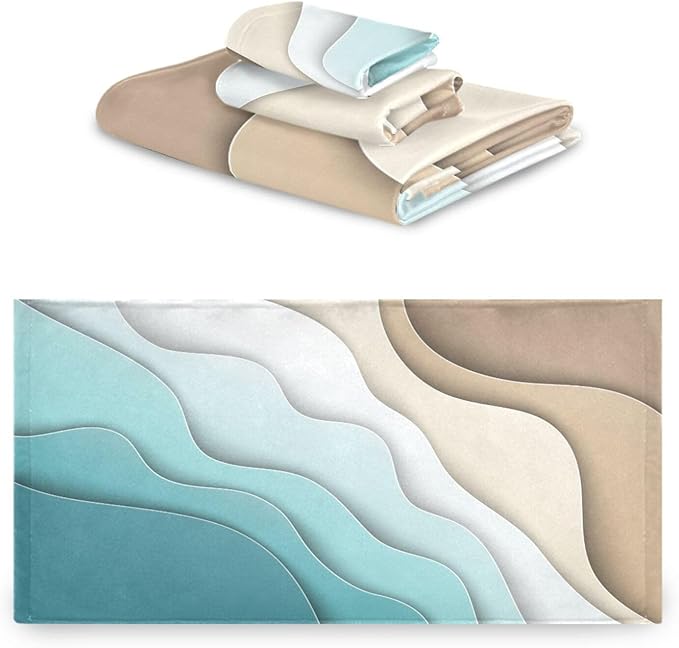 Turquoise Brown Cream Gradient Bath Towels Set,Ultra Soft 3 Piece Abstract Beach Theme Ocean Towels for Bathroom,1 Bath Towel 1 Hand Towel 1 Washcloth,Absorbent Decoractive Bathroom Towels