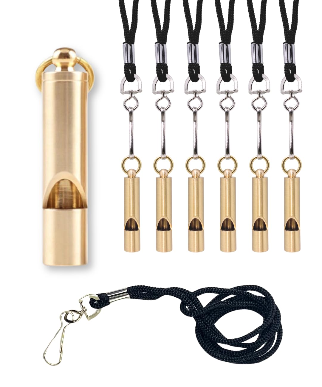 Brass Whistles 6 Pack with Lanyards – 125+ dB Loud for Home - Image 1