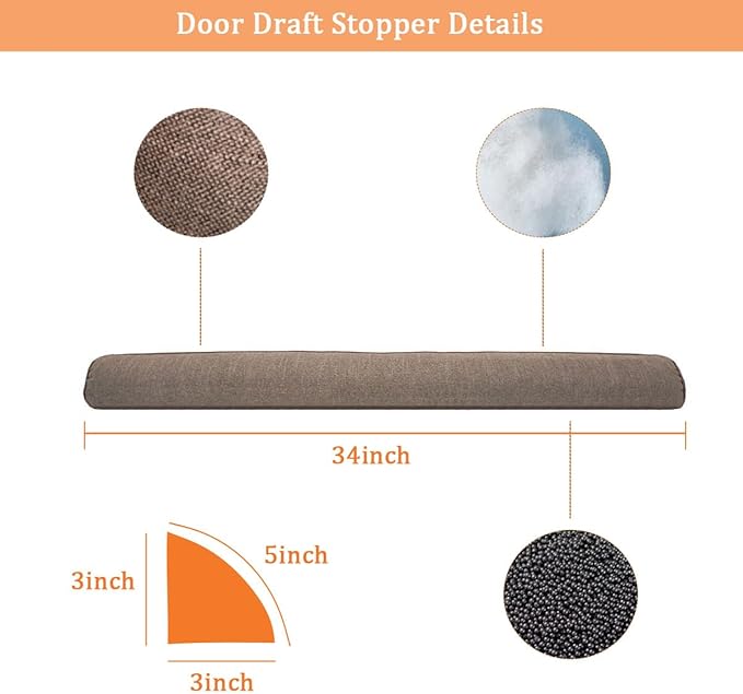 34 Inch Under Door Draft Stopper, Blocks Hot Cold Air Wind from Door and Window Bottom,Weather Seal, Reduce Noise Light,Triangular, Coffee