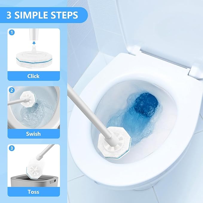 30 Pack Disposable Toilet Brush Refills, Replacement Heads for Disposable Toilet Cleaning System, Hygienic Toilet Bowl Cleaner Refills with Soft Bristles, Compatible with Most Toilet Brush Handles