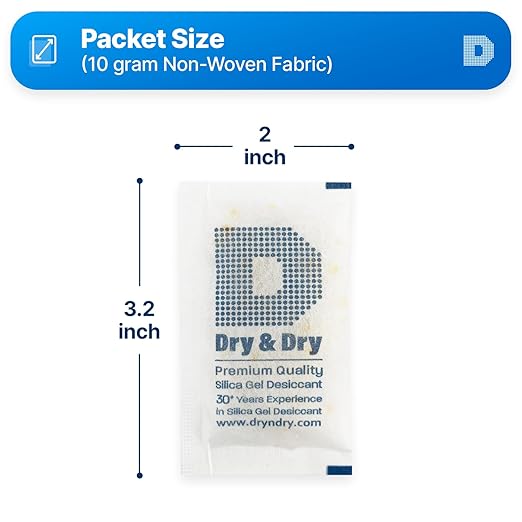 Dry & Dry 10 Gram [10 Packets] Premium Orange Indicating Silica Gel Packets Desiccants - Food Safe Silica Packets Silica Gel Silica Gel Packets
