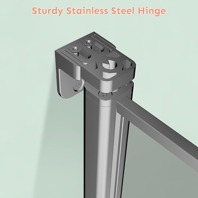 34" Wx72 H Frameless Reversible Pivot Shower Door, 1/4" Clear SGCC Tempered Glass, 304 Stainless Steel Hardware, Water Protection Seal Stripes Plus Glass-Fixing Aluminum Stripe