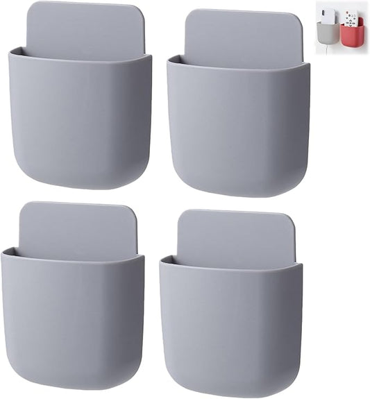 4-Pack Adhesive Wall Organizer, Multipurpose Stick-on Storage Box for Remote Phone Pen Keys, for Kitchen Bathroom Office (4 Colors) (Gray)
