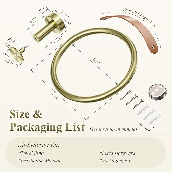 Luxury Handbag-Inspired Towel Ring - Genuine Leather & Gold Accent Hand Towel Holder, Stainless Steel 304, Waterproof & Rustproof - Elegant Hand Towel Holder for Bathroom, Kitchen, Bedroom Organizer