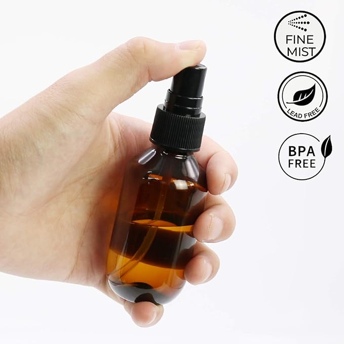 SYNTECSO 240 Pack 2oz Amber Plastic Spray Bottles, Fine Mist Spray Bottles for Essential Oils, Water Spray Bottle for Hair Plant & Cleaning Solution