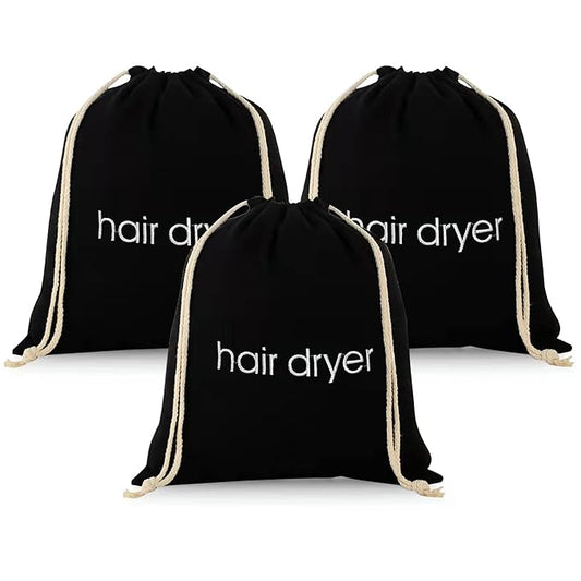 3 | 6 | 8 Pack Hair Dryer Bags Drawstring Bag Container Hairdryer Bag for travel bathroom (3 PCS, Black)