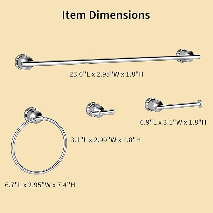 YUMORE Bright Bathroom Hardware Set 4 Pieces,Towel Bar Set Stainless Steel Wall Mounted