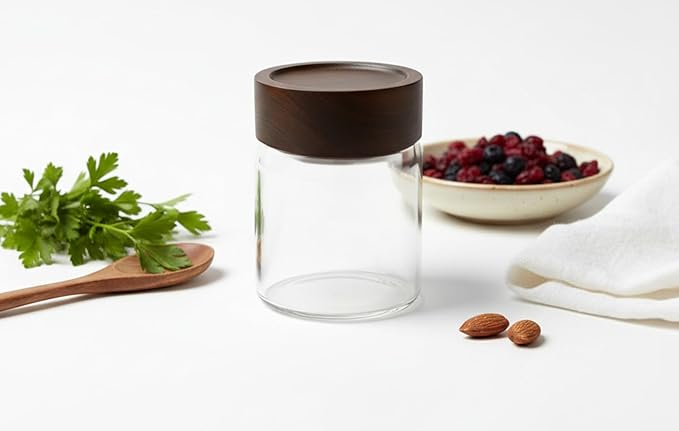 Wide Mouth Glass Storage Jars With 2.5" Acacia Wood Lids - 4 Pack of 6 Oz Food Storage Containers - Borosilicate Glass Canisters Sets For Kitchen - Pantry Organizers and Storage for Rice Coffee Beans