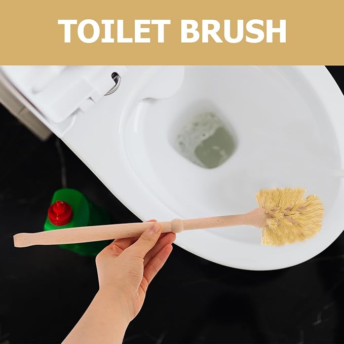Toilet Bowl Brush Cleaner Set with Ceramic Beech Wood Holder Strong Bristles Toilet Scrubber for Bathroom Cleaning