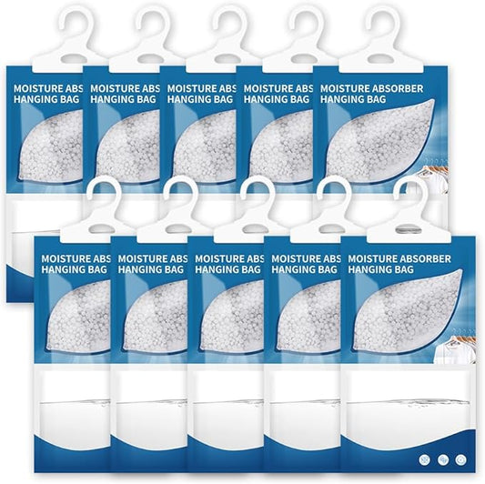 Hanging High-Purity Moisture Absorber, 10 Pack with Activated Carbon, eliminates Musty Odors During humid Summers, Ideal for Drawers and wardrobes,15% Greater Moisture Absorption. (169 oz)