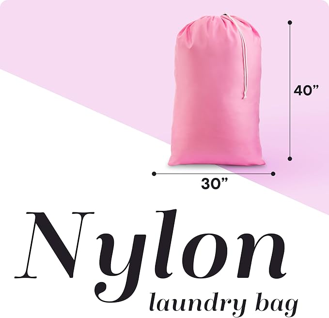 Nylon XL Laundry Bag - Locking Drawstring Closure, Machine Washable, These Large Bags Will Fit a Laundry Basket and Strong Enough to Carry up to Two Loads of Clothes (Pink | 30" x 40")