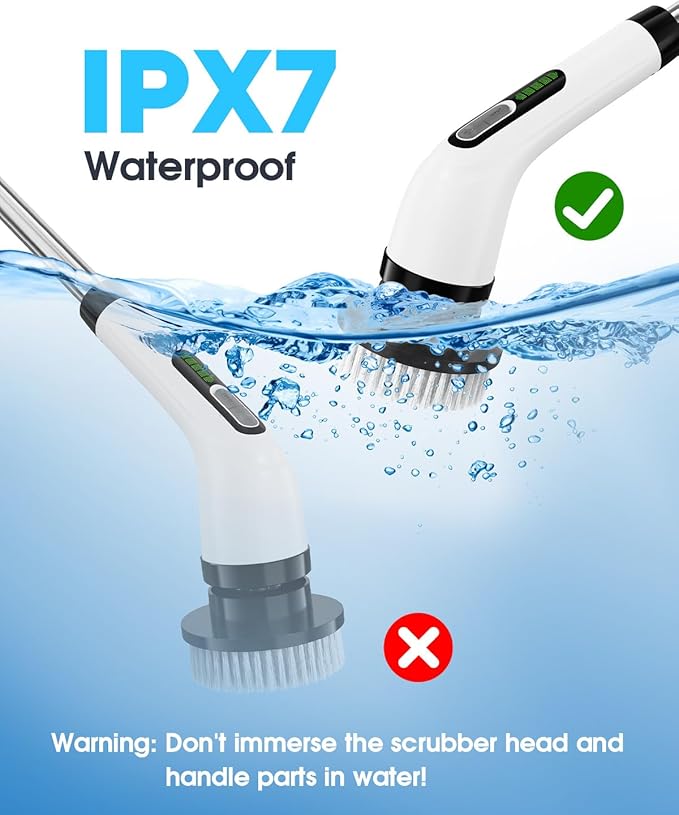 2 Electric Spin Scrubber for Cleaning Bathroom: Cordless Power Shower Scrubber - Electric Cleaning Brush for Tile Tub