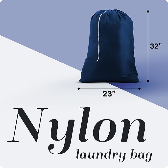 Nylon XL Laundry Bag - Locking Drawstring Closure, Machine Washable, These Large Bags Will Fit a Laundry Basket and Strong Enough to Carry up to Two Loads of Clothes (Navy Blue | 22" x 32")