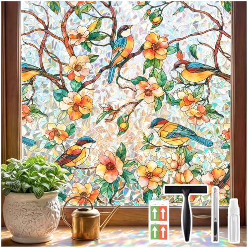 Coavas Stained Glass Window Privacy Film, Rainbow Cling - Image 2