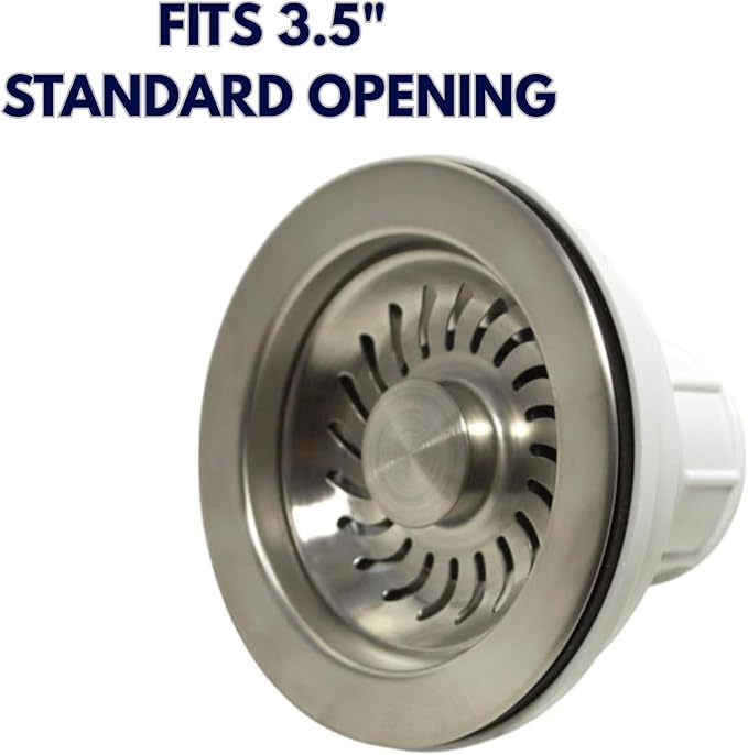 Nantucket Sinks 3-1/2 Kitchen Drain Assembly Kit for Fireclay Kitchen Sinks, with Basket Strainer, 304 Stainless Steel, Extended Ferrule, Made in Italy NS35L-EXT