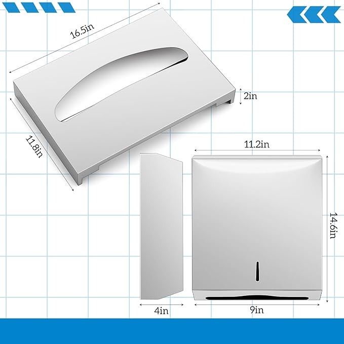 2 Pack Commercial Stainless Steel Toilet Seat Cover & Paper Towel Dispenser Wall Mounted | for Restaurant, Office, Hospital & Public Restroom