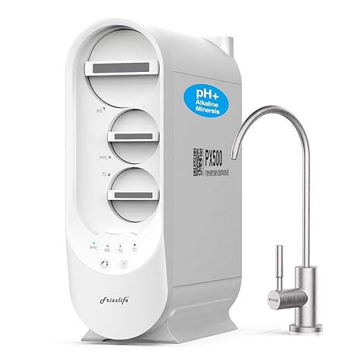Frizzlife PX500-A Under Sink Tankless Reverse Osmosis Water Filtration System, 500 Gallons Per Day, Remineralizes Water, Easy DIY Installation, Low Maintenance
